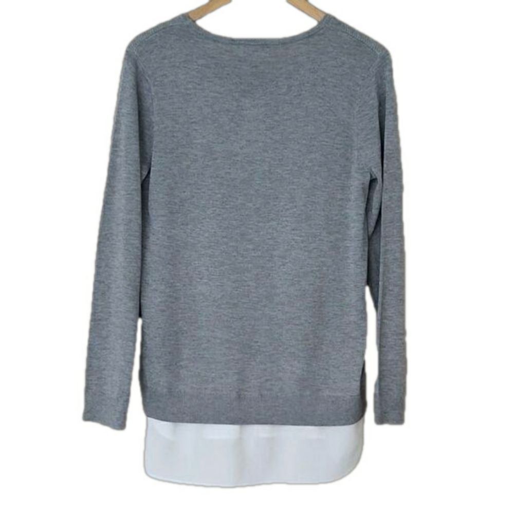 Calvin Klein Layered Sweater Faux Shirt Hem Gray White M NWT - Picture 2 of 11
